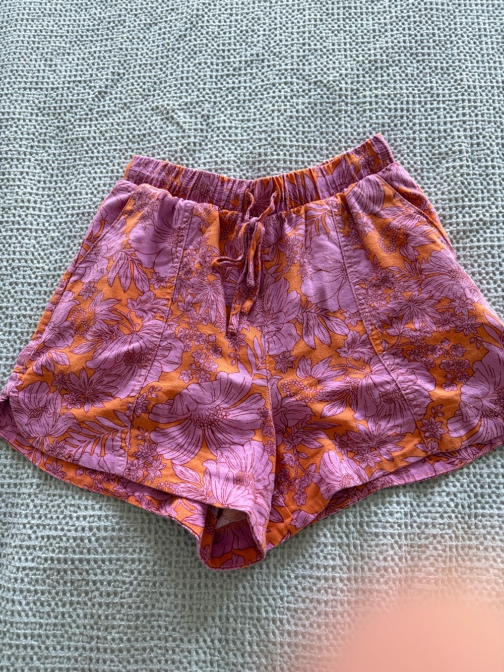 Universal Thread Floral Drawstring Shorts in Pink and Orange